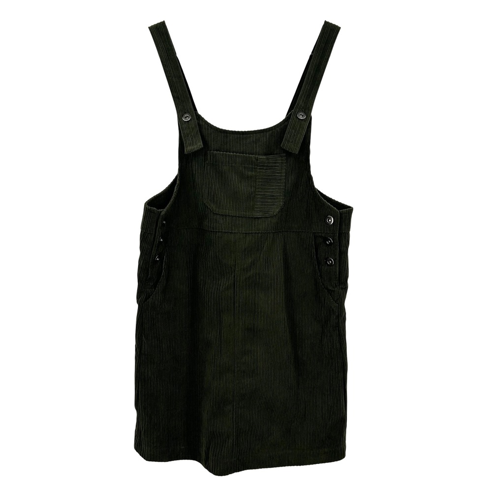 Loveriche Womens Olive Green Corduroy Pinafore Overall Mini Dress Size M 0526